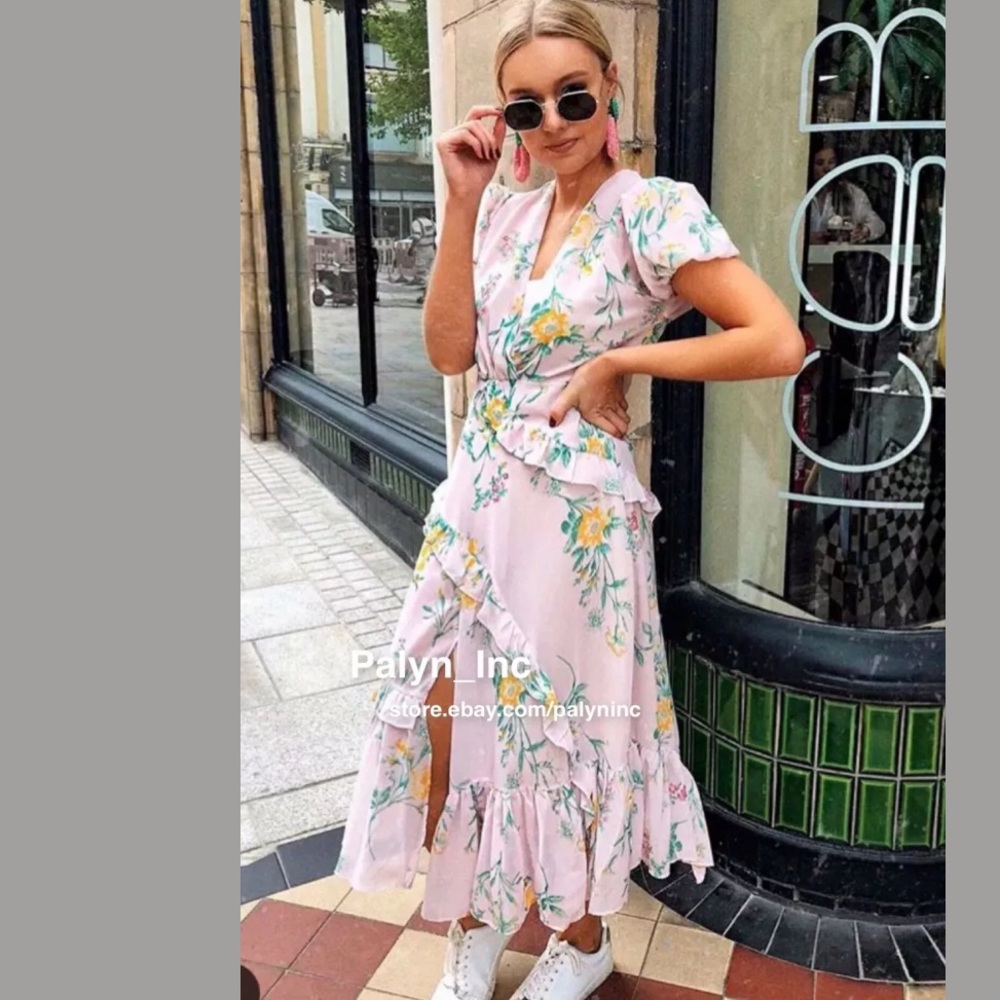 ZARA LIGHT PINK RUFFLED FLORAL PRINT DRESS